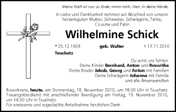 Anzeige von Wilhelmine Schick von MGO