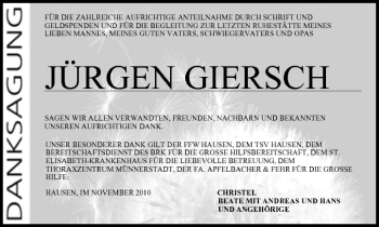 Anzeige von Jürgen Giersch von MGO