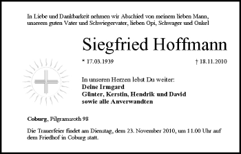 Anzeige von Siegfried Hoffmann von MGO