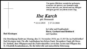 Anzeige von Ilse Karch von MGO