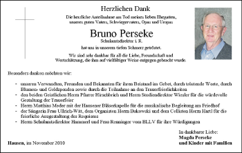Anzeige von Bruno Perseke von MGO