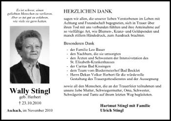 Anzeige von Wally Stingl von MGO