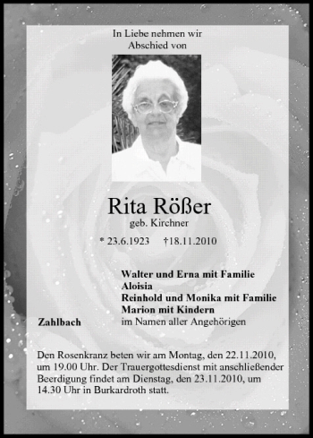 Anzeige von Rita Rößer von MGO