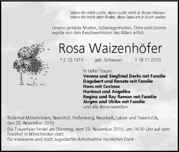 Anzeige von Rosa Waizenhöfer von MGO