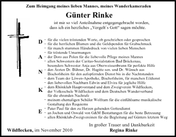 Anzeige von Günter Rinke von MGO