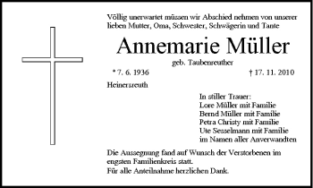 Anzeige von Annemarie Müller von MGO