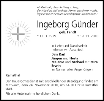 Anzeige von Ingeborg Günder von MGO