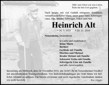 Anzeige von Heinrich Alt von MGO