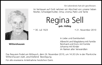 Anzeige von Regina Sell von MGO