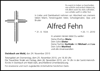 Anzeige von Alfred Fehn von MGO