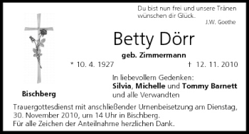 Anzeige von Betty Dörr von MGO