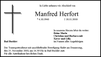Anzeige von Manfred Herfort von MGO