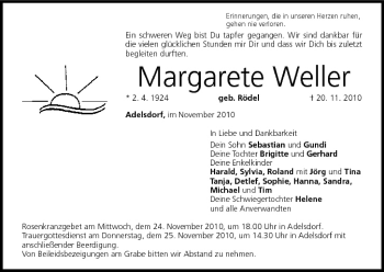 Anzeige von Margarete Weller von MGO
