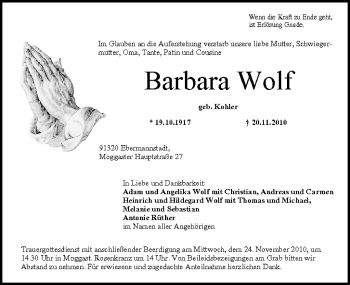 Anzeige von Barbara Wolf von MGO