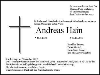 Anzeige von Andreas Hain von MGO