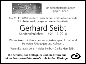 Anzeige von Gerhard Seibt von MGO
