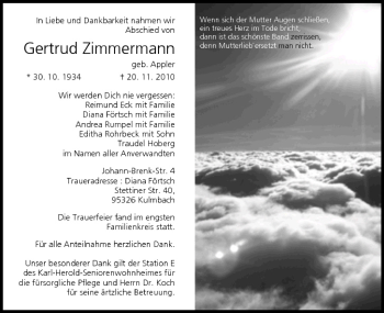 Anzeige von Gertrud Zimmermann von MGO