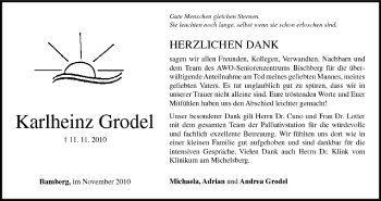 Anzeige von Karlheinz Grodel von MGO