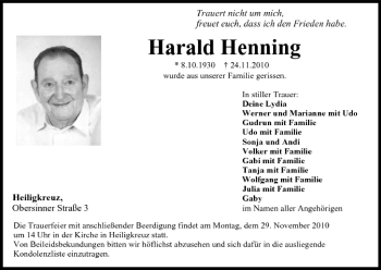 Anzeige von Harald Henning von MGO