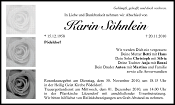 Anzeige von Karin Söhnlein von MGO