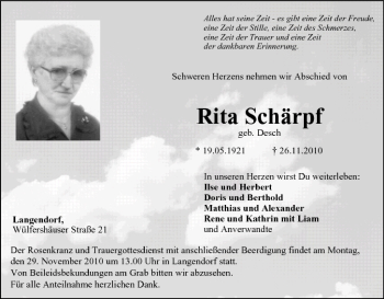 Anzeige von Rita Schärpf von MGO