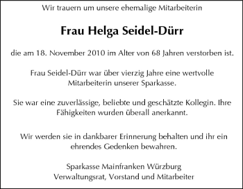 Anzeige von Helga Seidel-Dürr von MGO