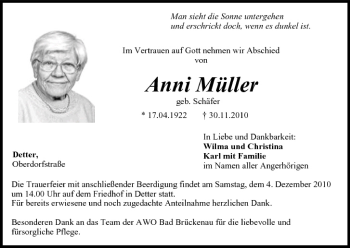 Anzeige von Anni Müller von MGO