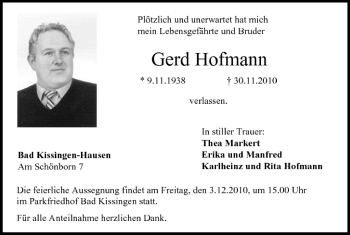 Anzeige von Gerd Hofmann von MGO