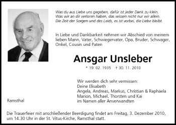 Anzeige von Ansgar Unsleber von MGO