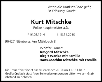 Anzeige von Kurt Mitschke von MGO