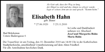 Anzeige von Elisabeth Hahn von MGO