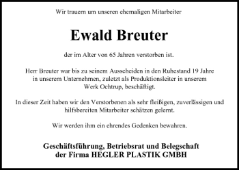 Anzeige von Ewald Breuter von MGO