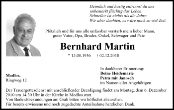 Anzeige von Bernhard Martin von MGO