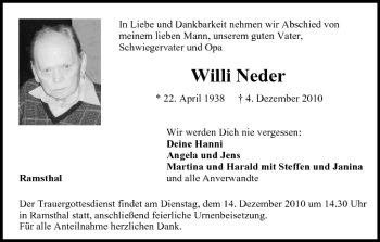 Anzeige von Willi Neder von MGO