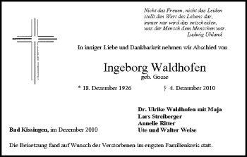 Anzeige von Ingeborg Waldhofen von MGO