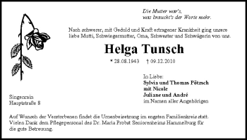 Anzeige von Helga Tunsch von MGO