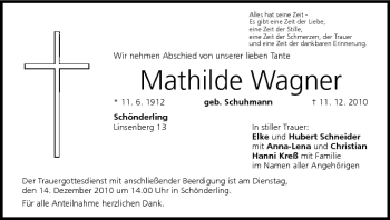 Anzeige von Mathilde Wagner von MGO