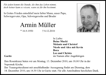 Anzeige von Armin Müller von MGO