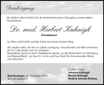 Anzeige von Herbert Kuhnigk von MGO