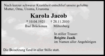 Anzeige von Karola Jacob von MGO