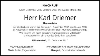 Anzeige von Karl Driemer von MGO