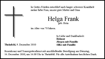Anzeige von Helga Frank von MGO
