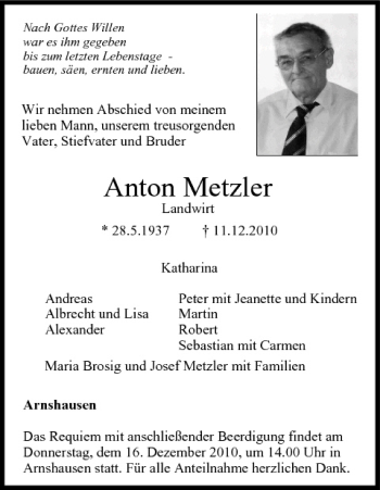 Anzeige von Anton Metzler von MGO