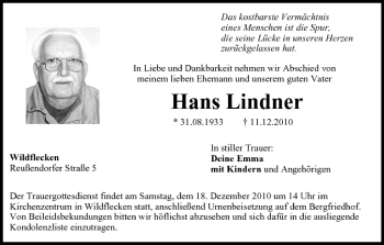 Anzeige von Hans Lindner von MGO