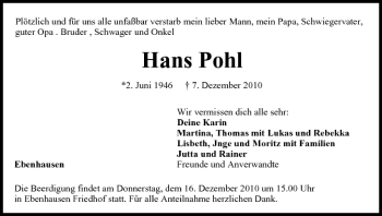 Anzeige von Hans Pohl von MGO
