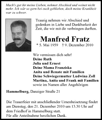 Anzeige von Manfred Fratz von MGO