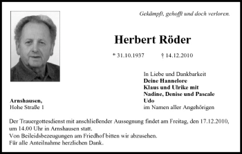 Anzeige von Herbert Röder von MGO