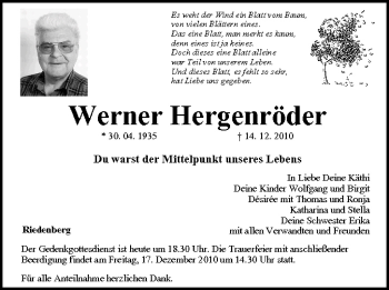 Anzeige von Werner Hergenröder von MGO