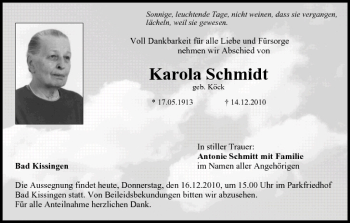 Anzeige von Karola Schmidt von MGO