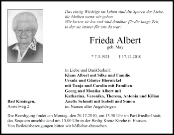 Anzeige von Frieda Albert von MGO